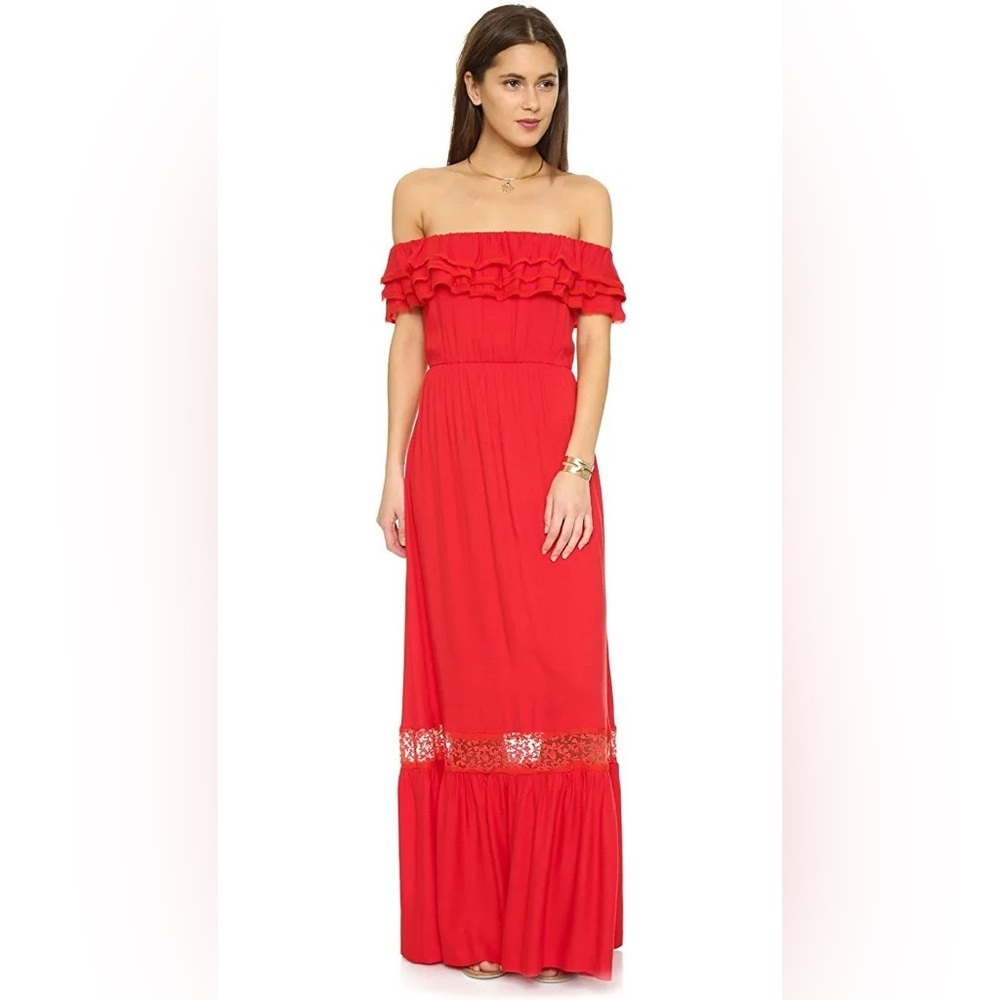 Alice + Olivia Red Maxi Dress with Elegant Ruffles